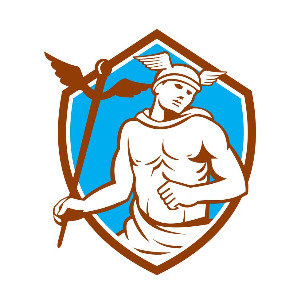 Mercury Holding Caduceus Staff Shield Retro vector