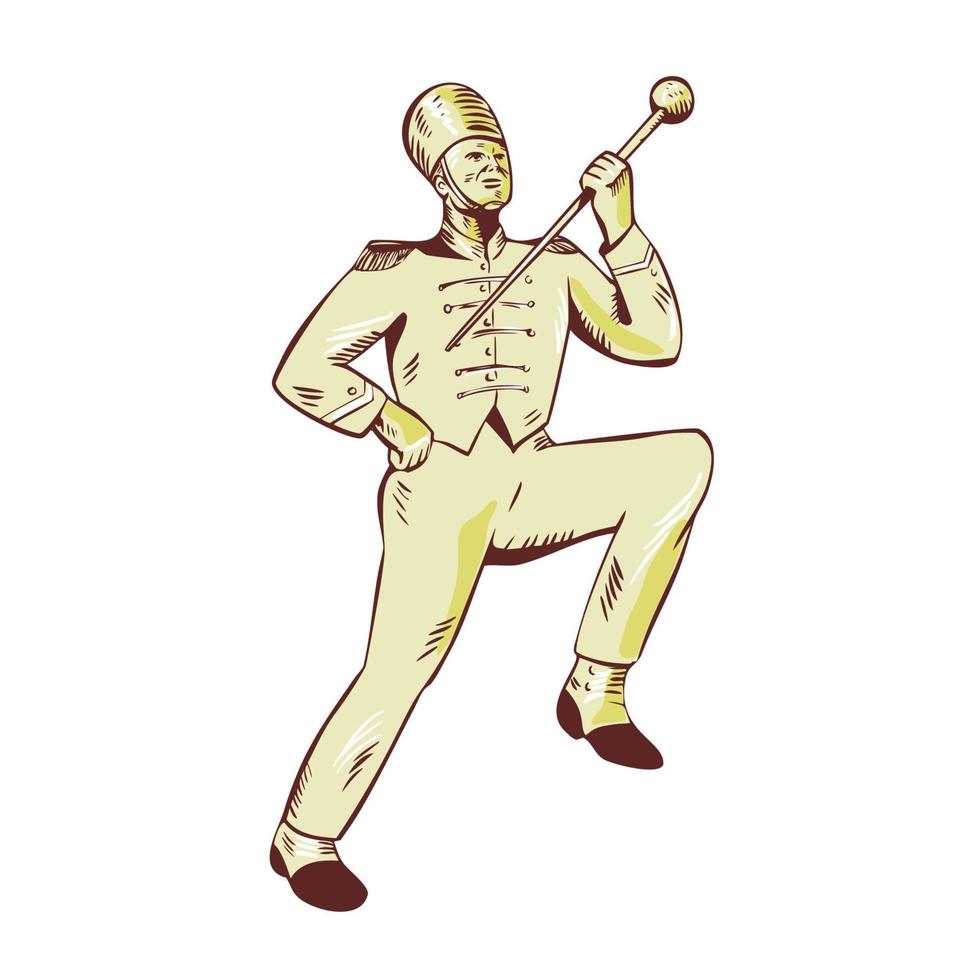 Drum Major Marching Band Leader Etching vector