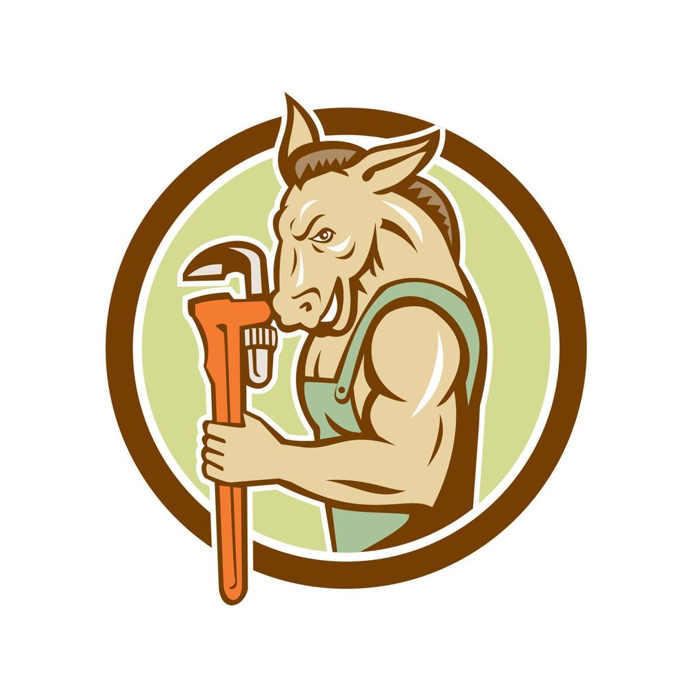 Donkey Plumber Monkey Wrench Circle Retro vector