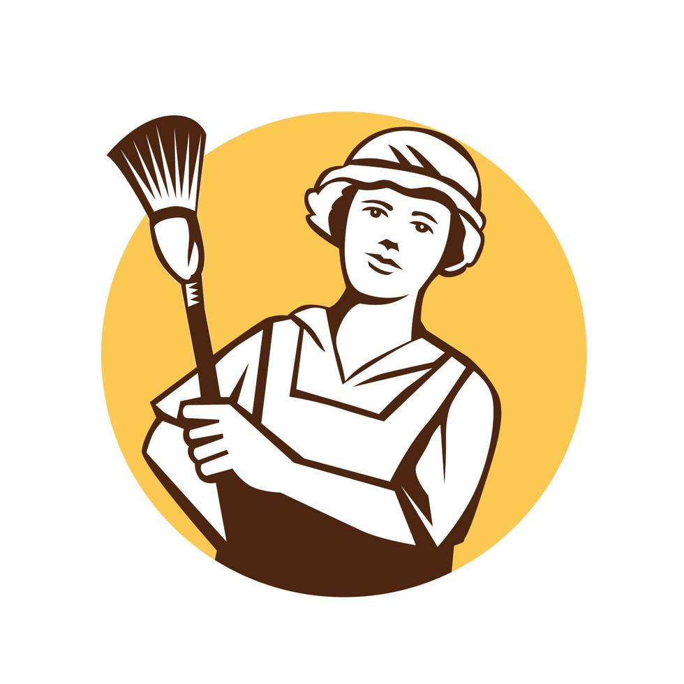 Maid Cleaner Duster Circle Retro vector
