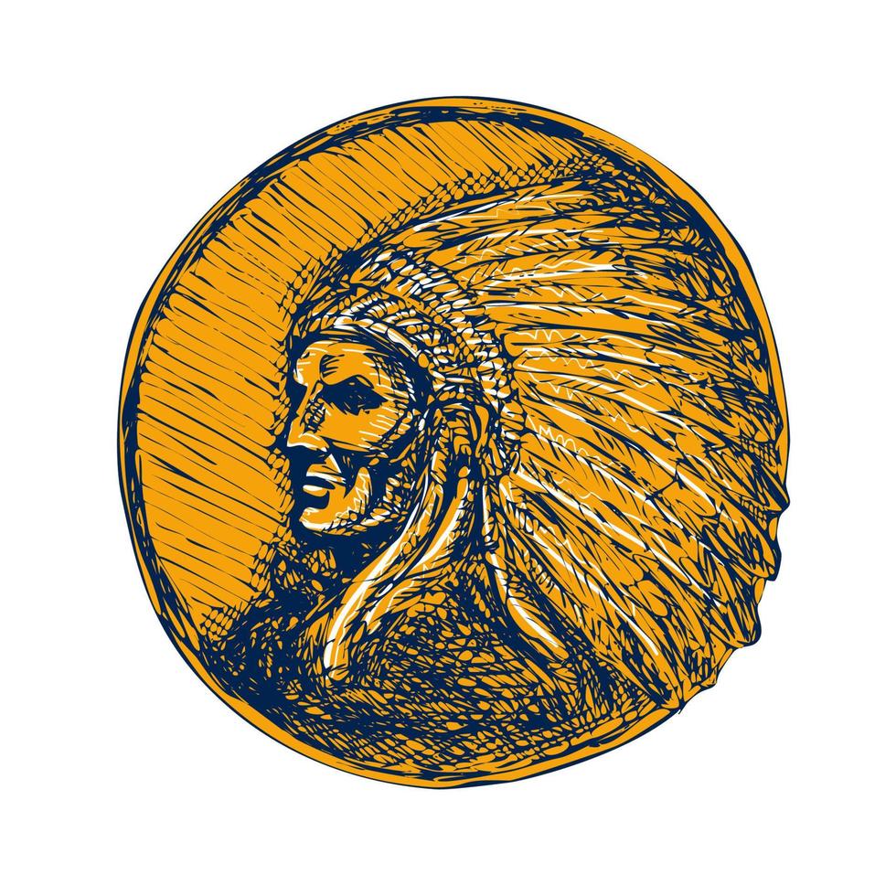 Native American Indian Chief Headdress Drawing vector