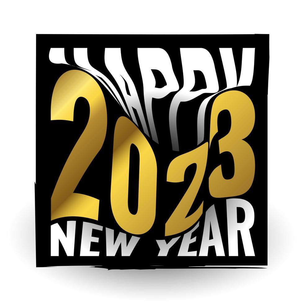 Happy New Year 2023 Poster. New Year 2023 Typography With Paper Style in White and Gold Concept. Usable for Celebration, Banner, Poster, Card, Cover and Social Media Post Template vector