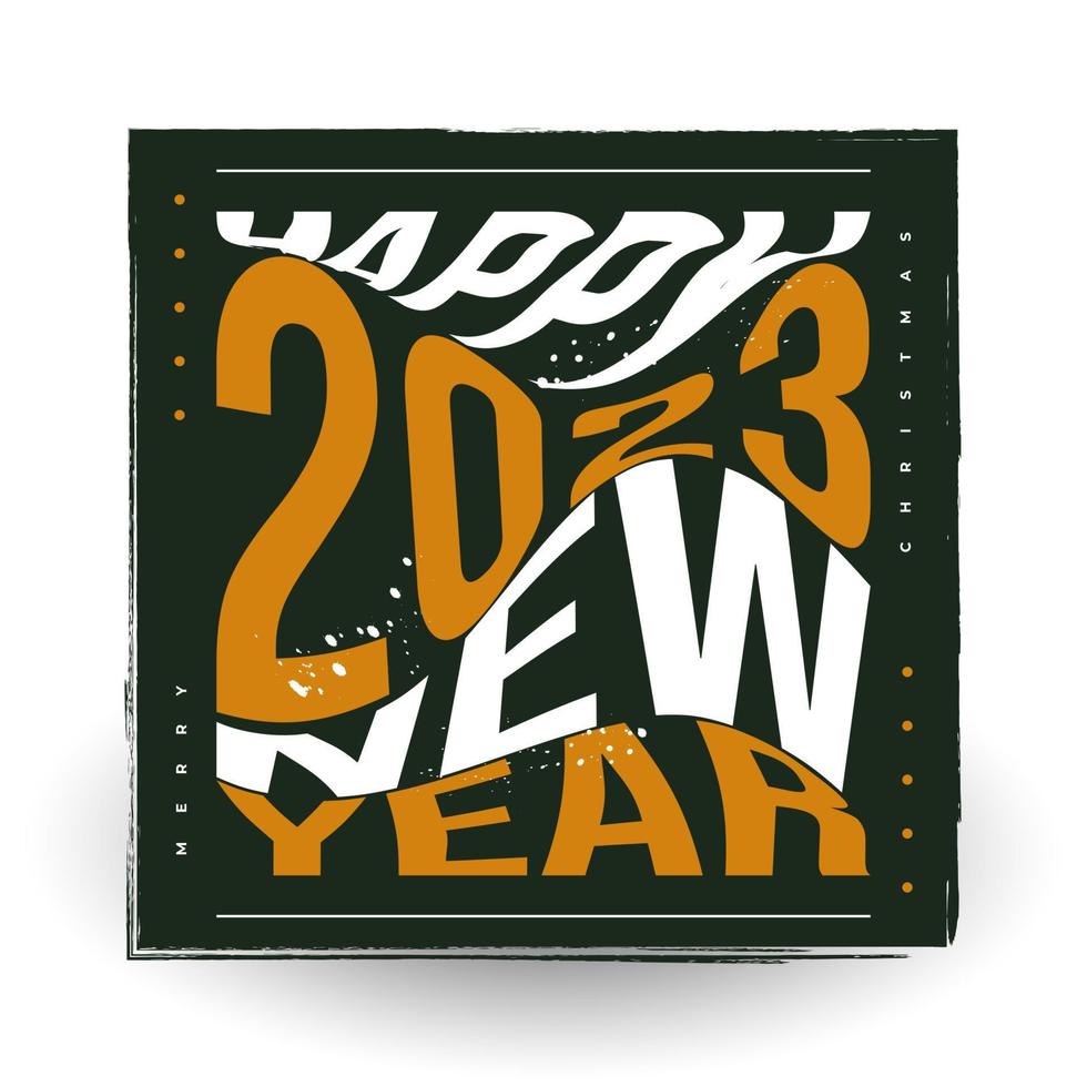 cartel de feliz año nuevo 2023. tipografía de año nuevo 2023 con estilo de papel. utilizable para celebración, pancarta, afiche, tarjeta, portada y plantilla de publicación en redes sociales vector