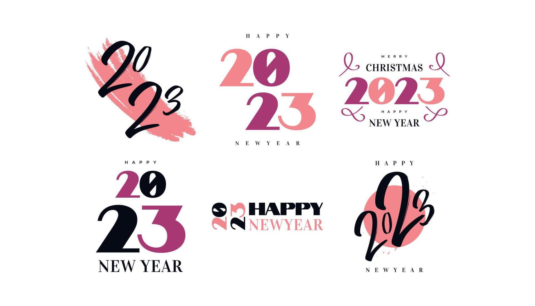 Set of 2023 Happy New Year Logo Text Design. 2023 Happy New Year Symbol Isolated on White Background. Usable for Label, Calendar Design or Celebration Card vector