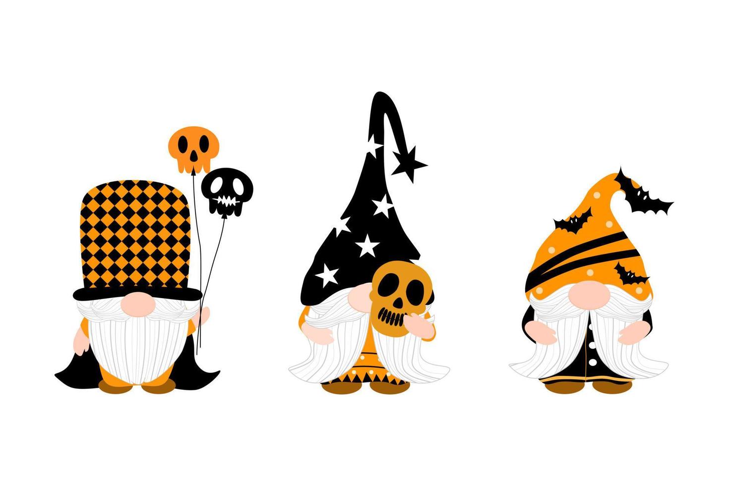 Vector - Set cute Gnome on Halloween clothes concept. Clip art. Bundle. Can be use for print, paper, sticker, card, web, poster, banner.