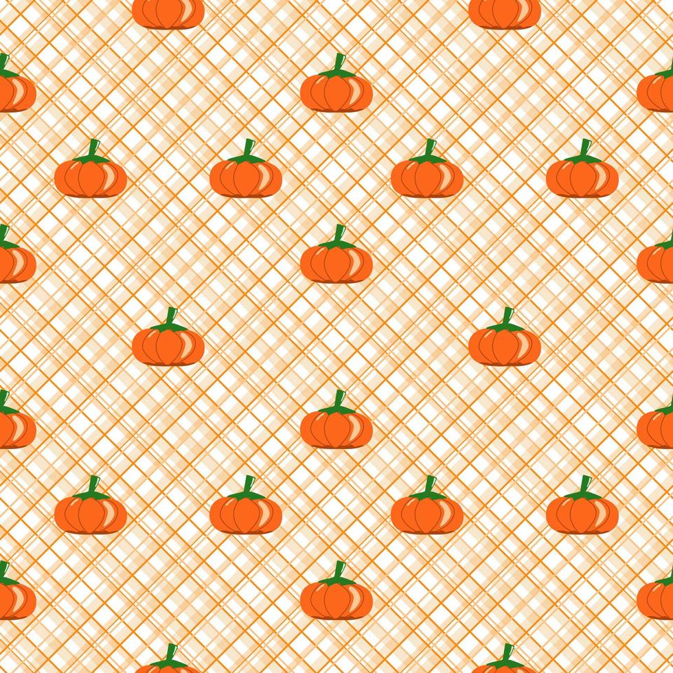 Vector - Abstract seamless pattern of many pumpkins on checkered background. October, Autumn, Fall concept. Can be use for print, paper, fabric, wrapping, card.