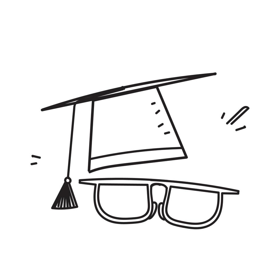 hand drawn doodle graduation hat and glasses illustration vector
