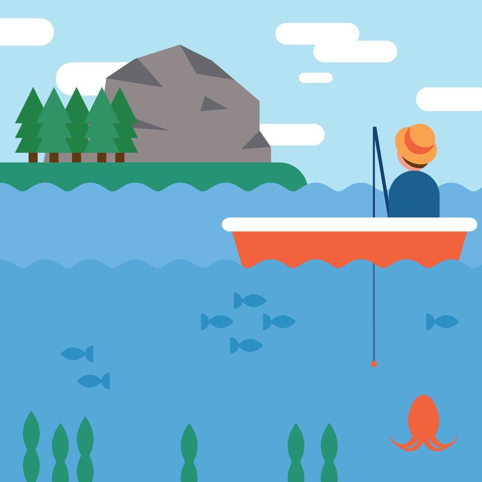 Person Fishing in the Sea vector