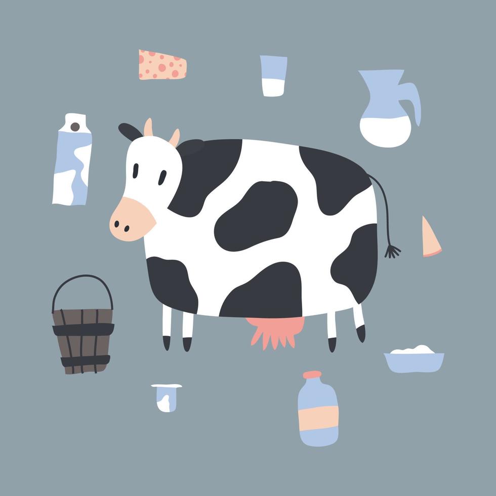 vaca y productos lácteos vector