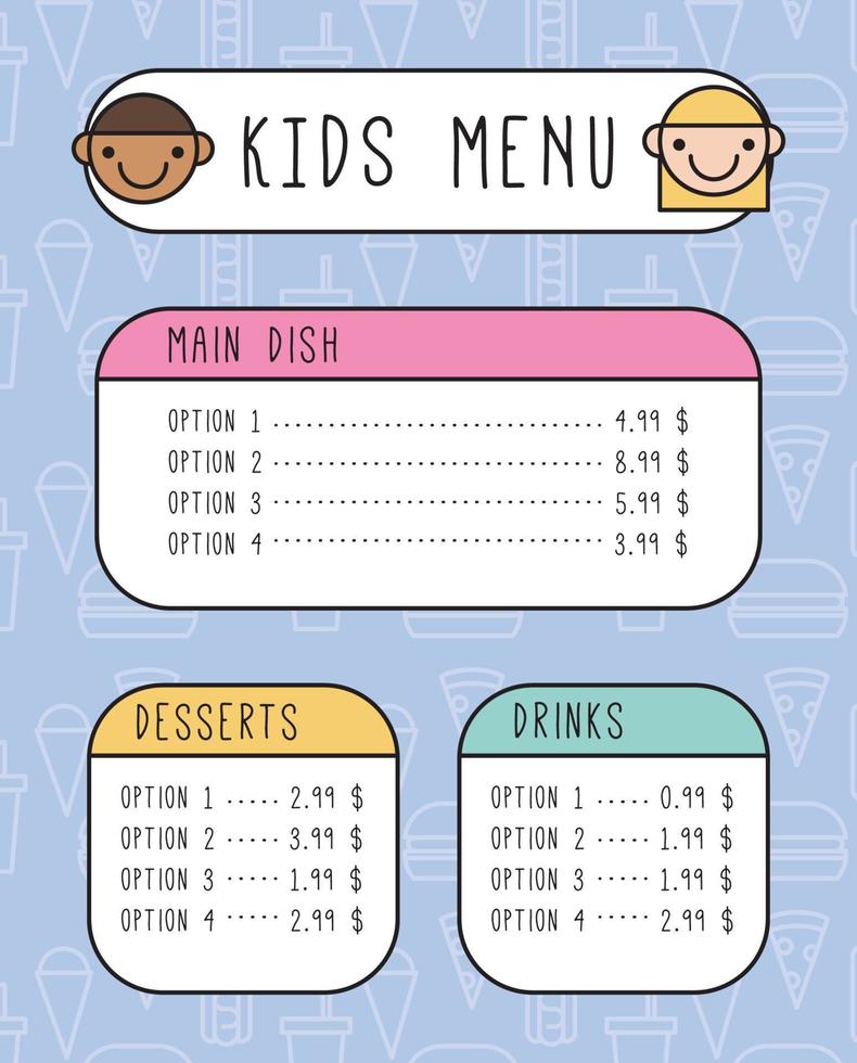 Kids' Menu Brochure vector