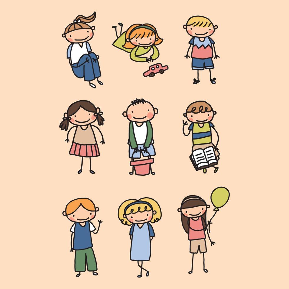 Doodled School Children vector