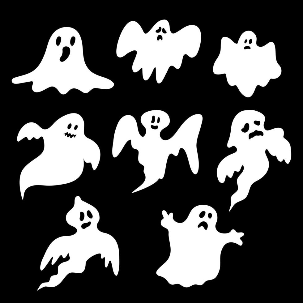 Halloween set - cute ghosts on a dark background. The party is celebrating a holiday on Halloween night. vector