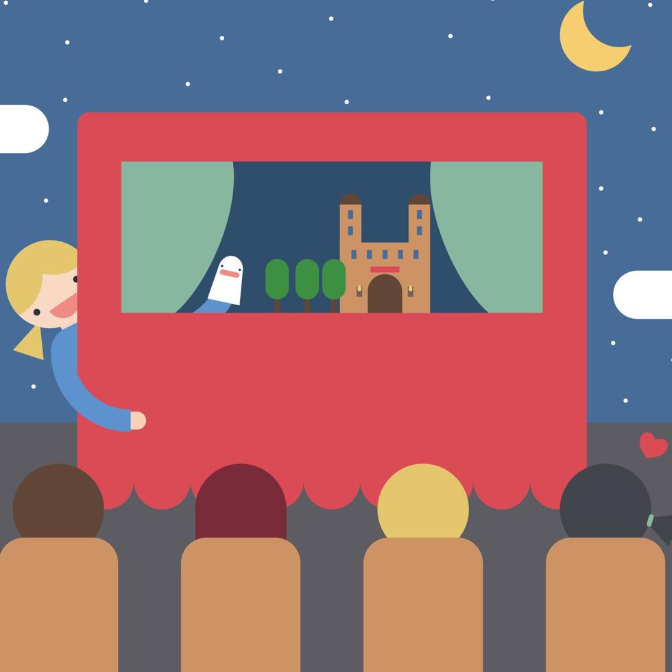 Girl Doing a Puppet Show for Kids vector
