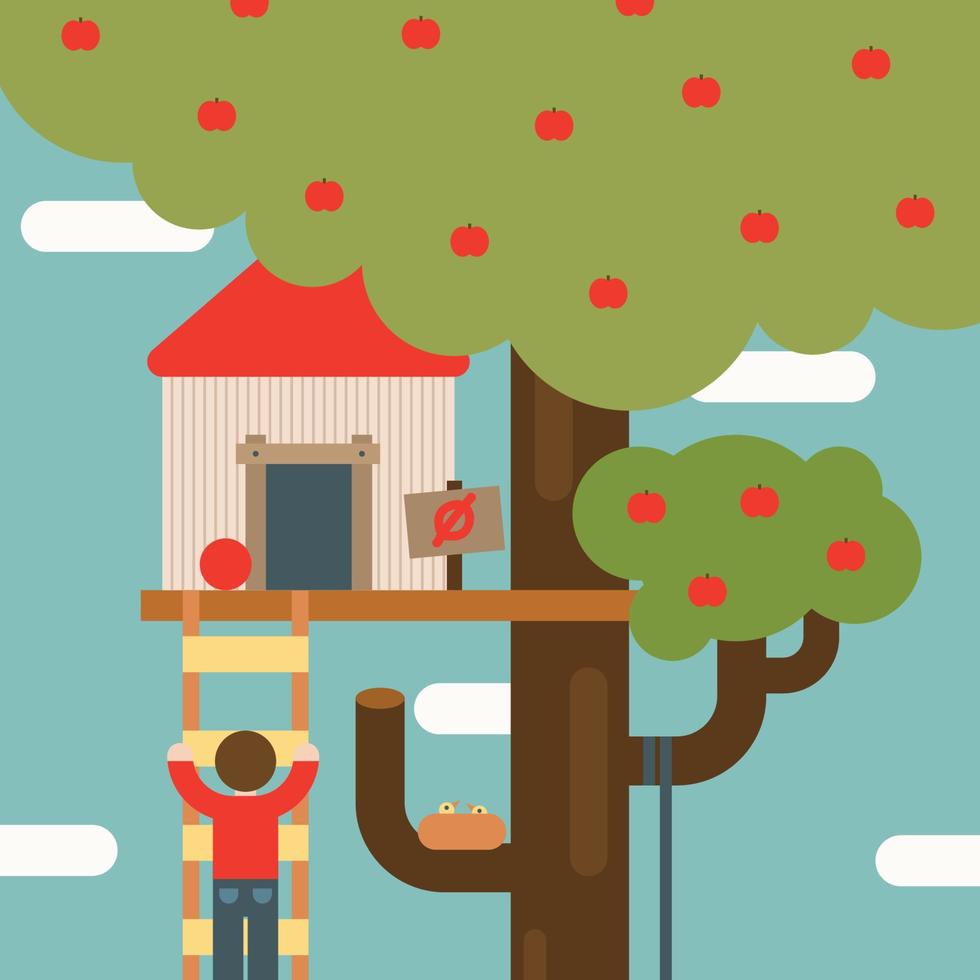 Flat Colorful Treehouse Illustration vector