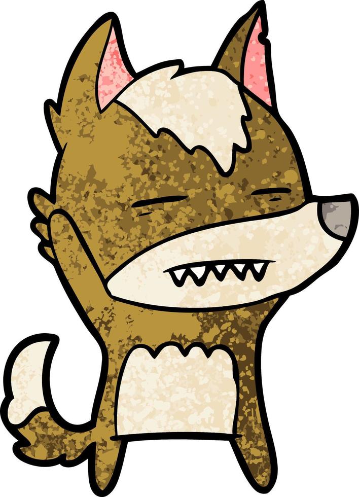 cartoon wolf waving showing teeth vector