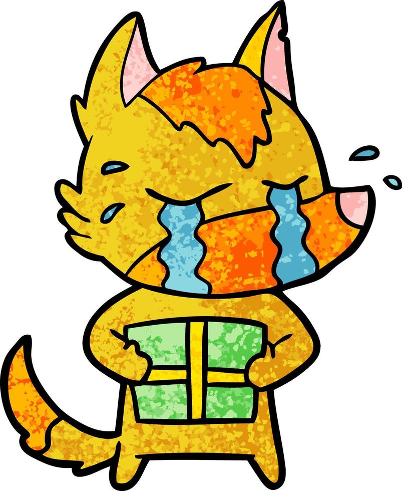 fox cartoon character with present vector