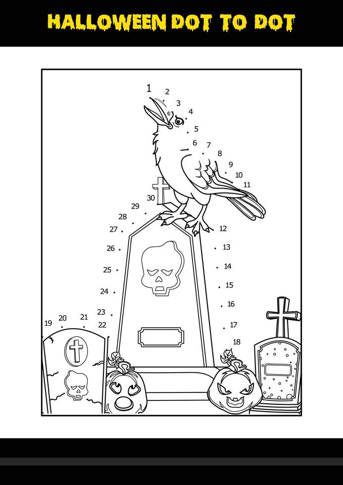 Halloween dot to dot coloring page for kids. Line art coloring page design for kids. vector