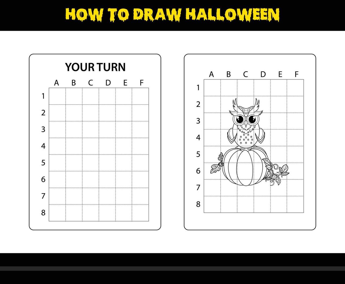 How to draw Halloween for kids. Halloween drawing skill coloring page for kids. vector
