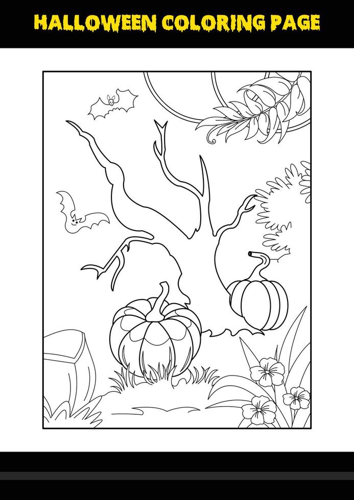 Halloween coloring page for kids. Line art coloring page design for kids. vector