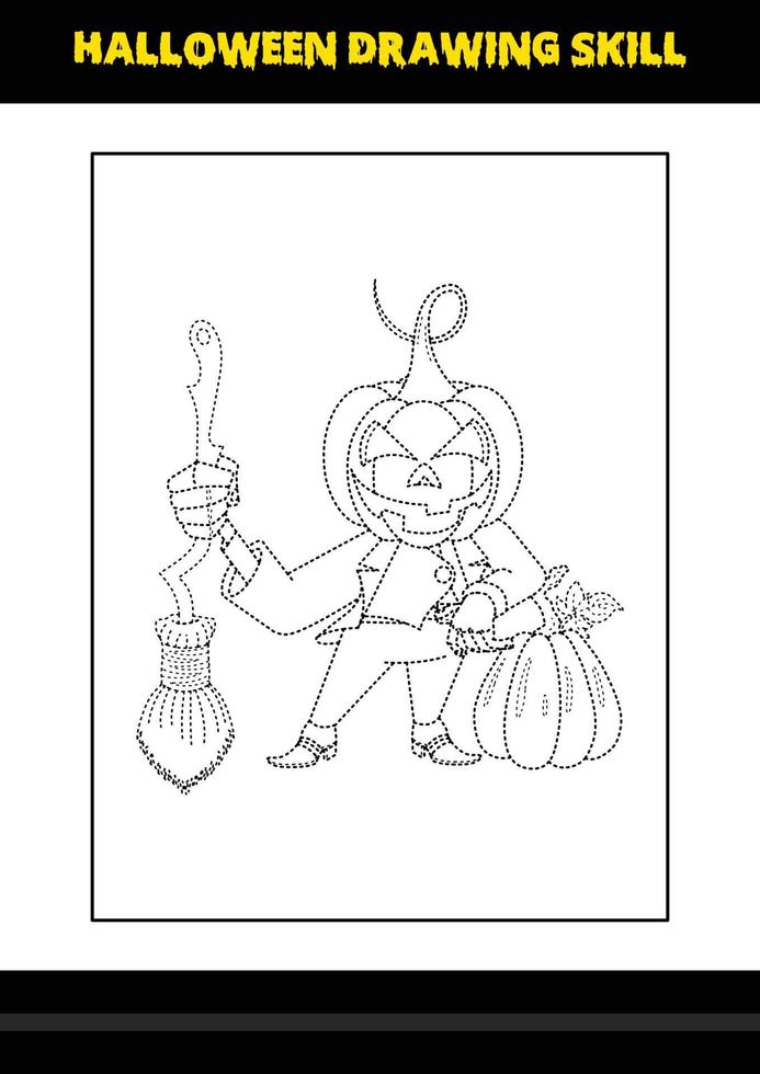 Halloween drawing skill for kids. Halloween drawing skill coloring page for kids. vector