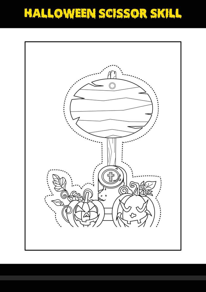 Halloween scissor skill for kids. Halloween scissor skill coloring page for kids. vector