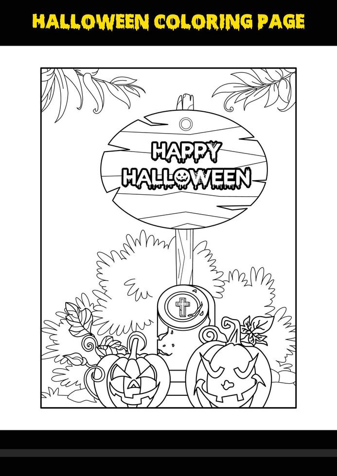 Halloween coloring page for kids. Line art coloring page design for kids. vector