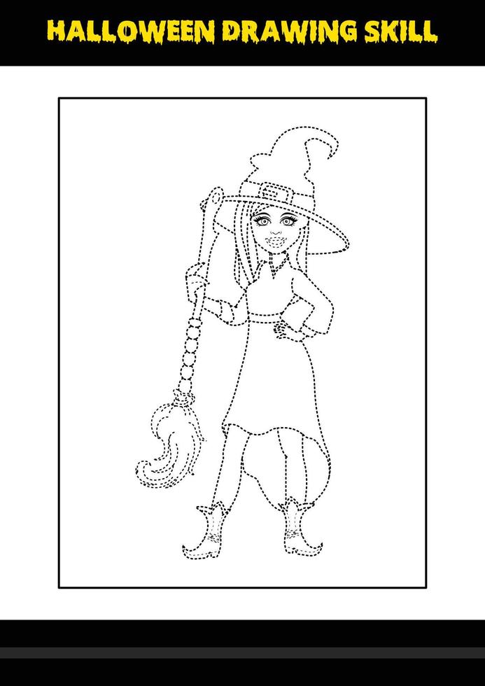 Halloween drawing skill for kids. Halloween drawing skill coloring page for kids. vector