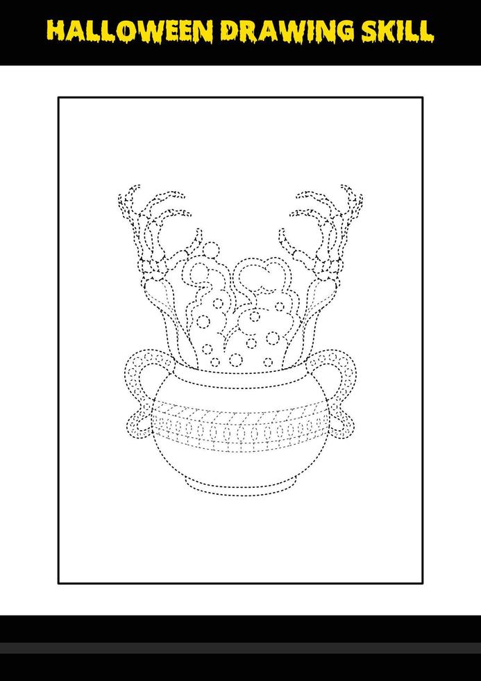 Halloween drawing skill for kids. Halloween drawing skill coloring page for kids. vector