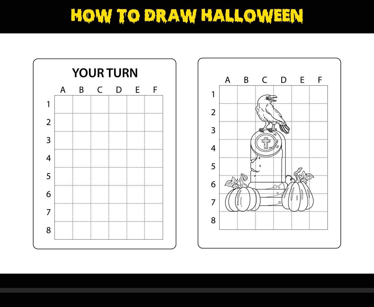 How to draw Halloween for kids. Halloween drawing skill coloring page for kids. vector