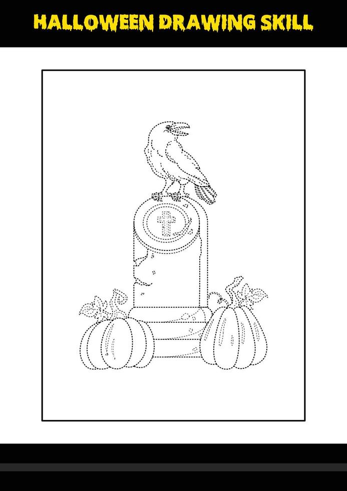 Halloween drawing skill for kids. Halloween drawing skill coloring page for kids. vector