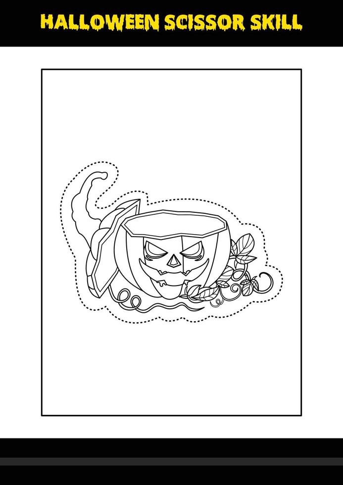 Halloween scissor skill for kids. Halloween scissor skill coloring page for kids. vector