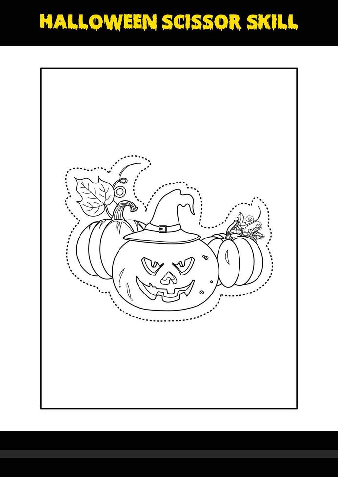 Halloween scissor skill for kids. Halloween scissor skill coloring page for kids. vector