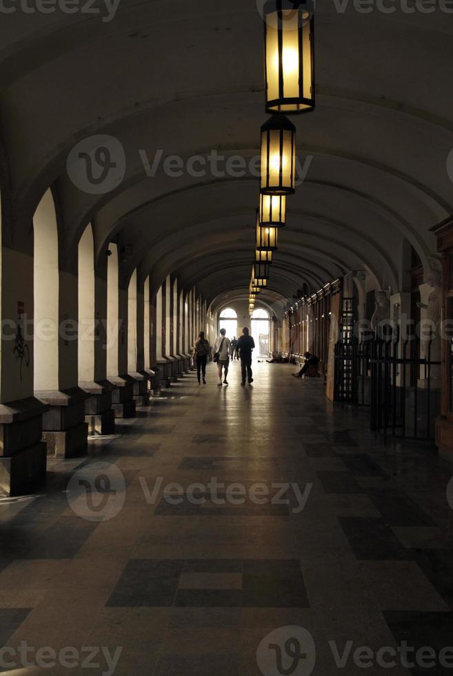 Long corridor with lights in Budapest, Hungary photo