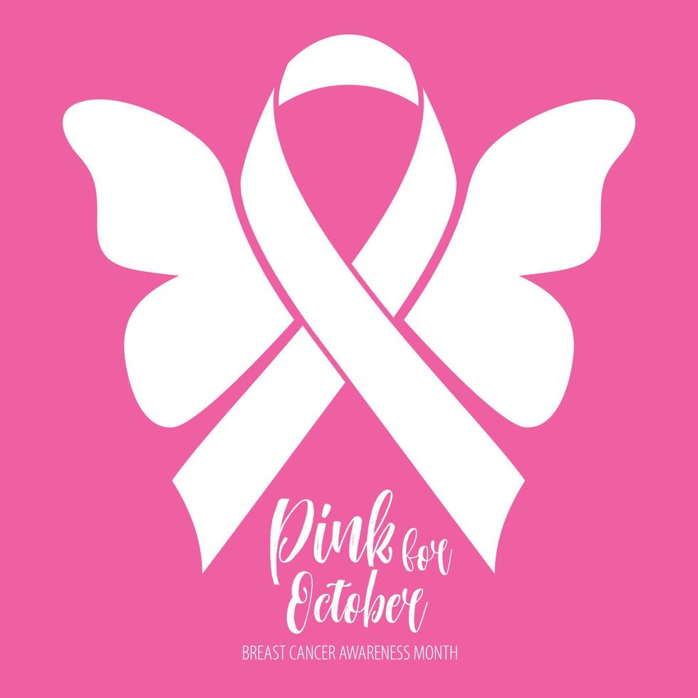 mes de concientización sobre el cáncer de mama con signo de mariposa y diseño de afiches de diseño de ilustración vectorial de cintas rosas. vector