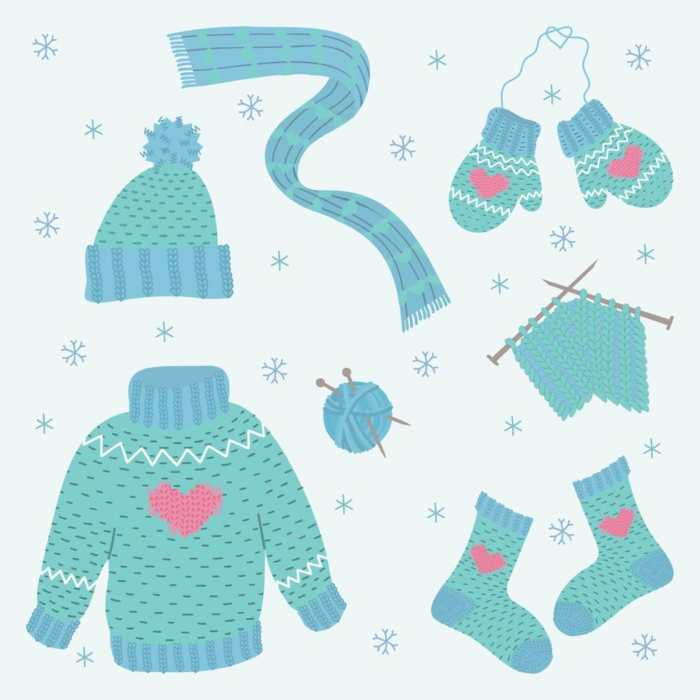 Hand drawn knitted winter clothes vector