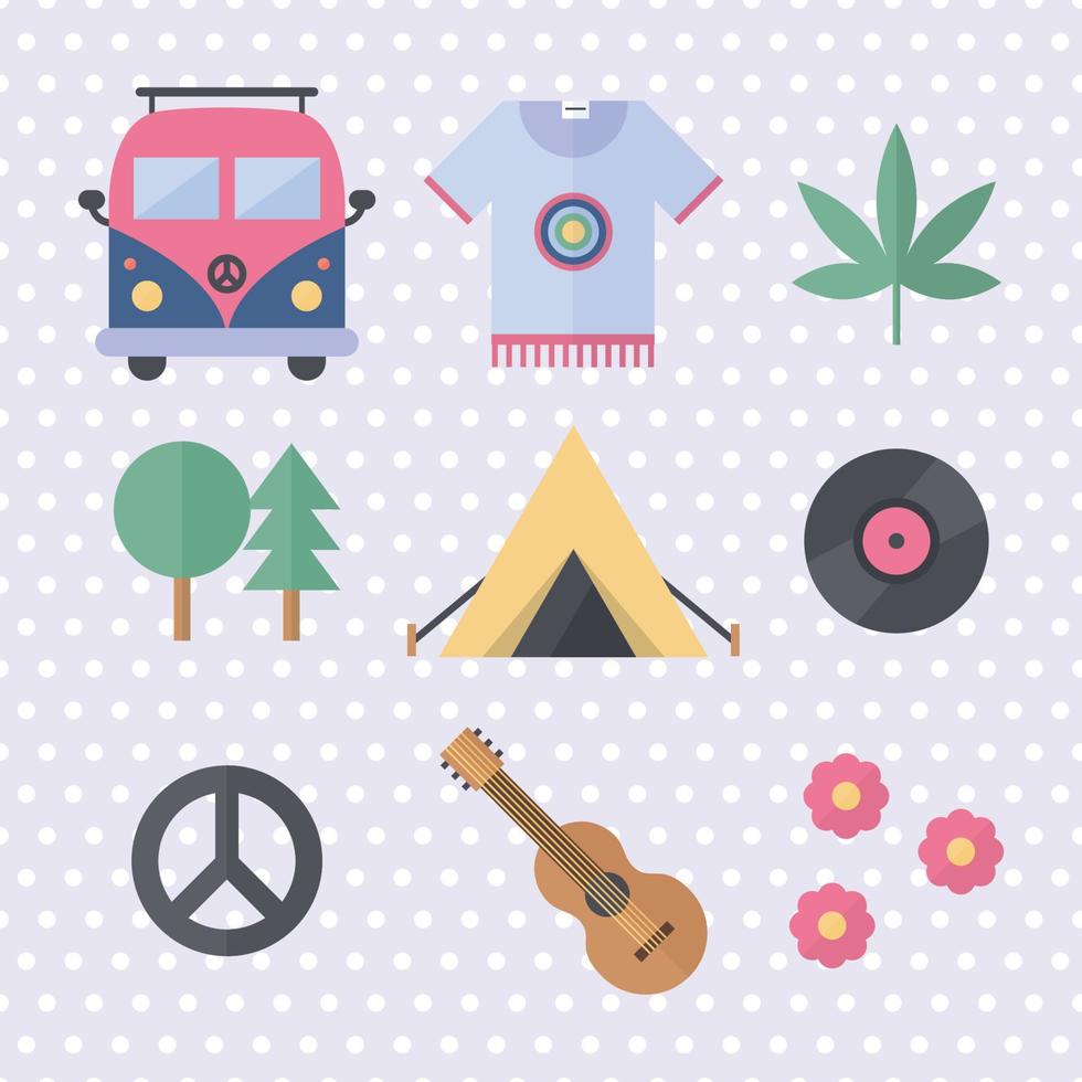 Set of Hippie Flat Icons vector