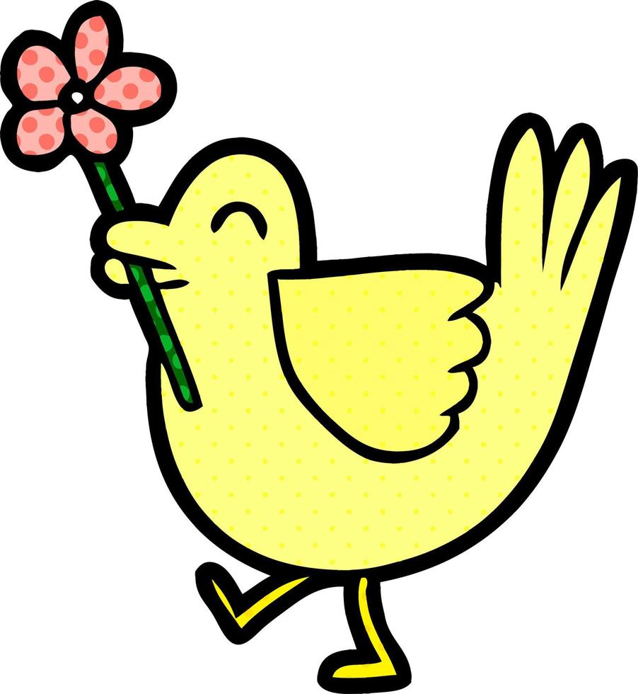 cartoon bird with flower vector