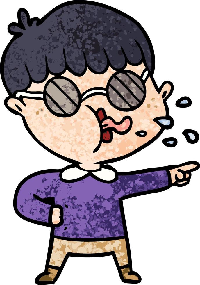 cartoon boy wearing spectacles and pointing vector