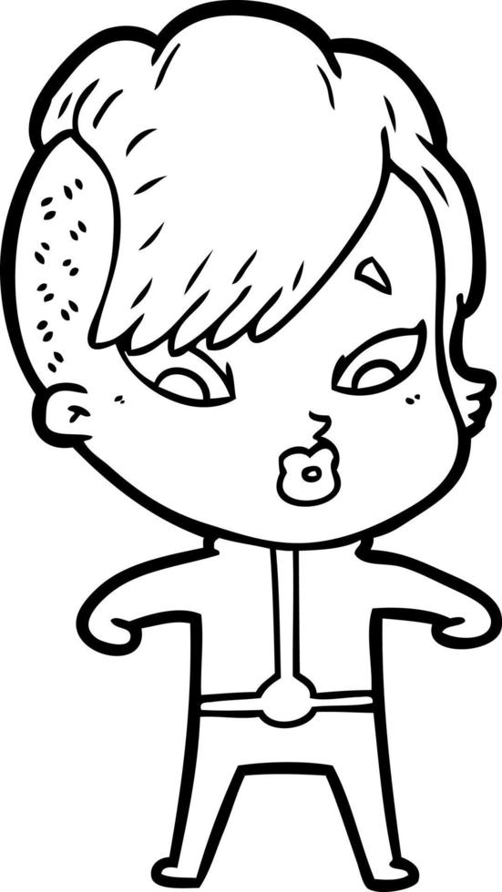 cartoon surprised girl in science fiction clothes vector