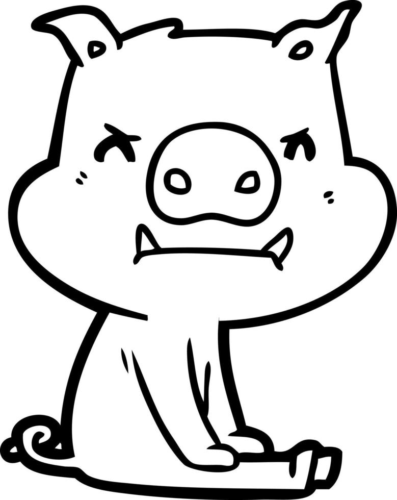 angry cartoon pig sitting vector