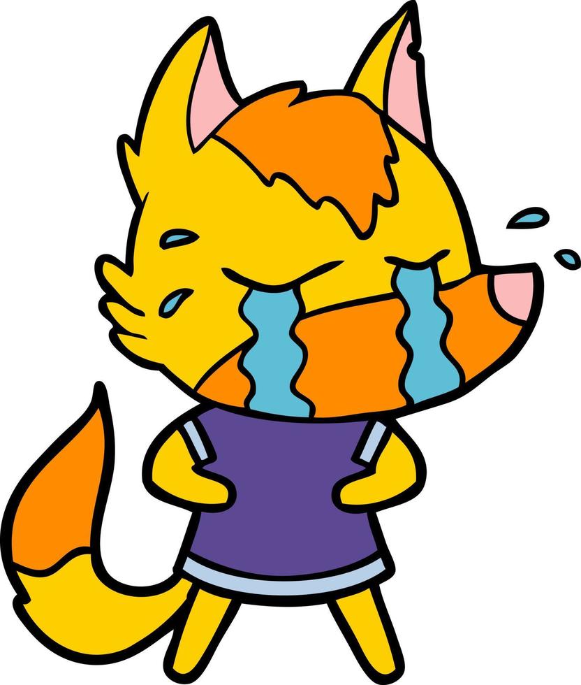 sad little fox cartoon character vector