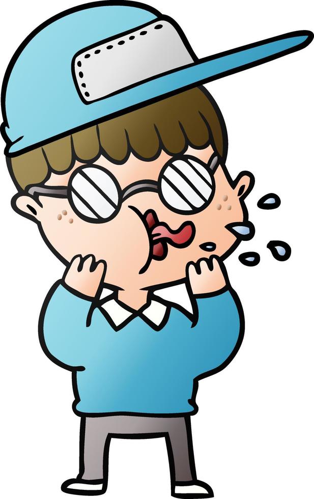 cartoon boy wearing spectacles and cap vector