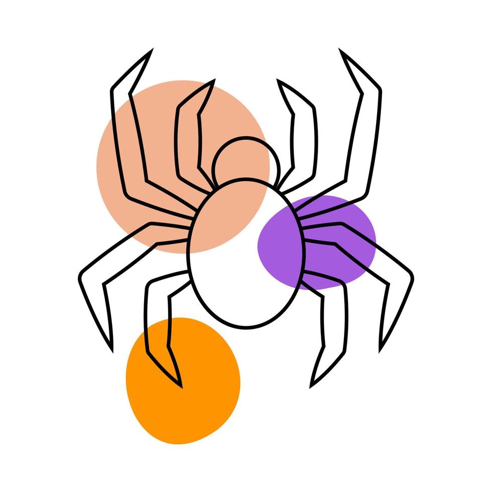 Spider in the style of line art with colored spots. vector illustration
