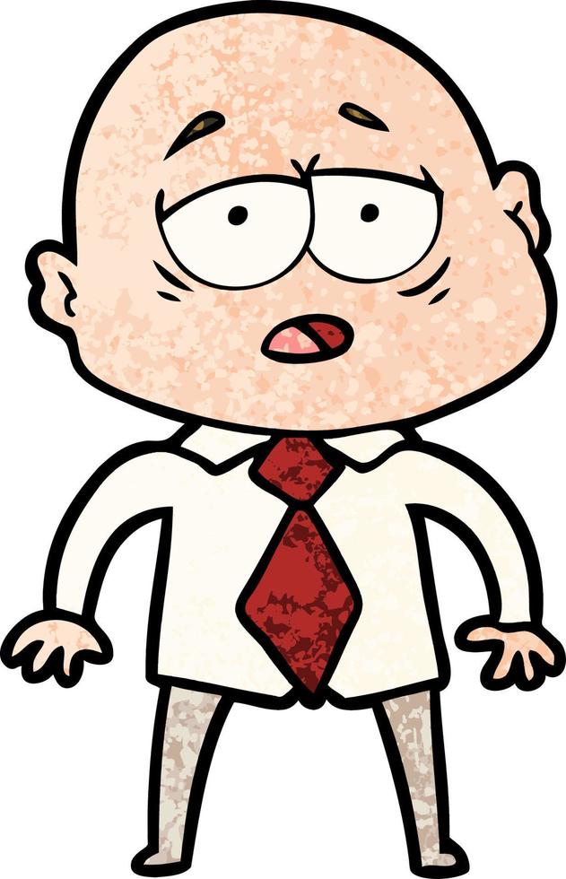 cartoon tired bald man in shirt and tie vector