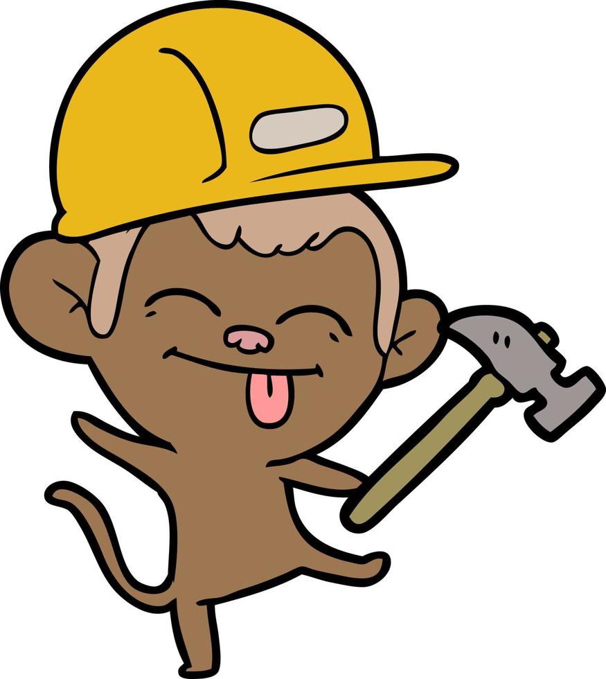 funny cartoon builder monkey dancing vector