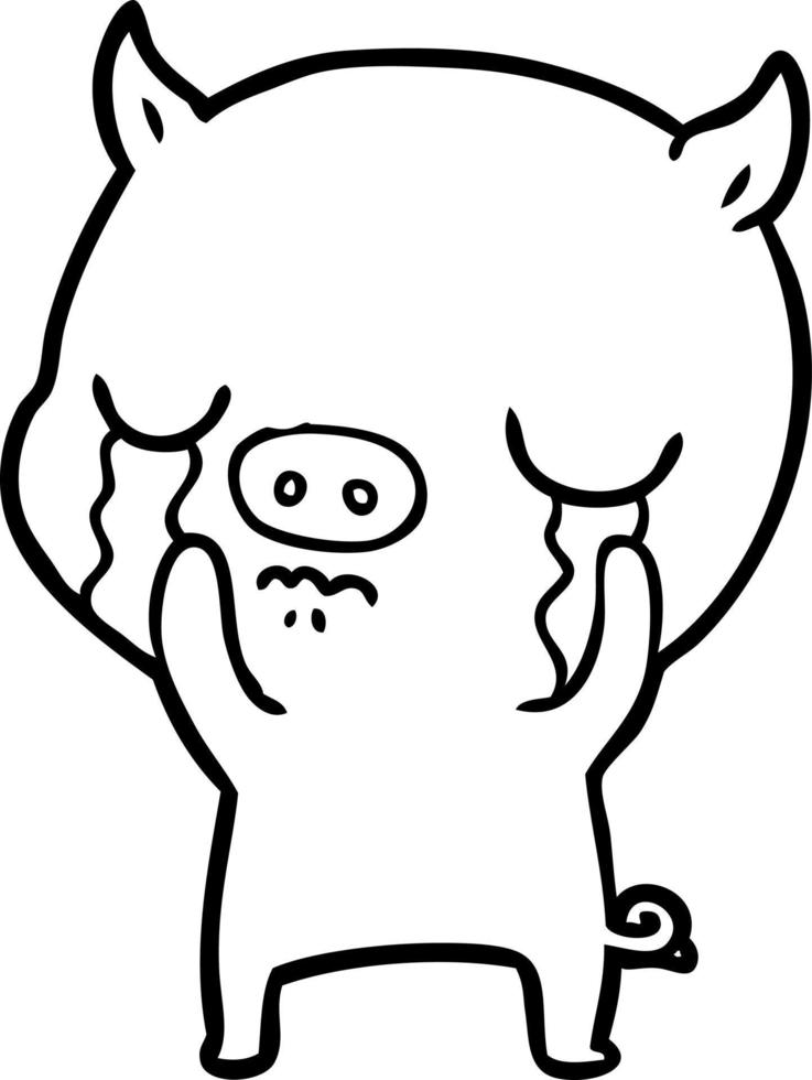 cartoon pig crying vector