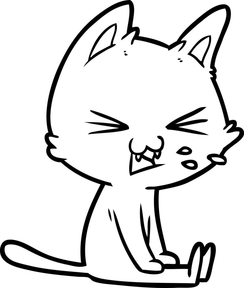 cartoon sitting cat hissing vector