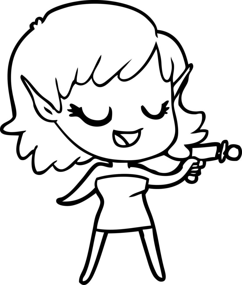 chica espacial de dibujos animados feliz con pistola de rayos vector