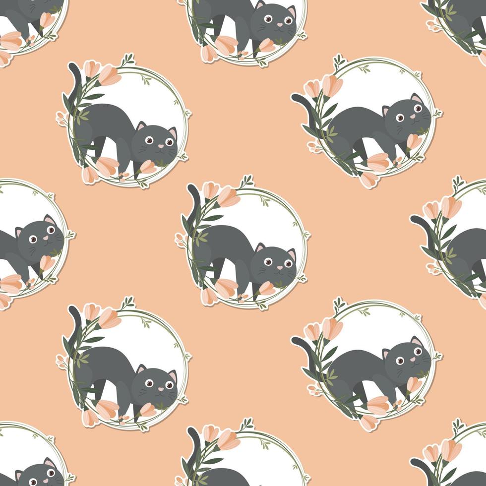 cute meow and wreath sticker seamless pattern vector