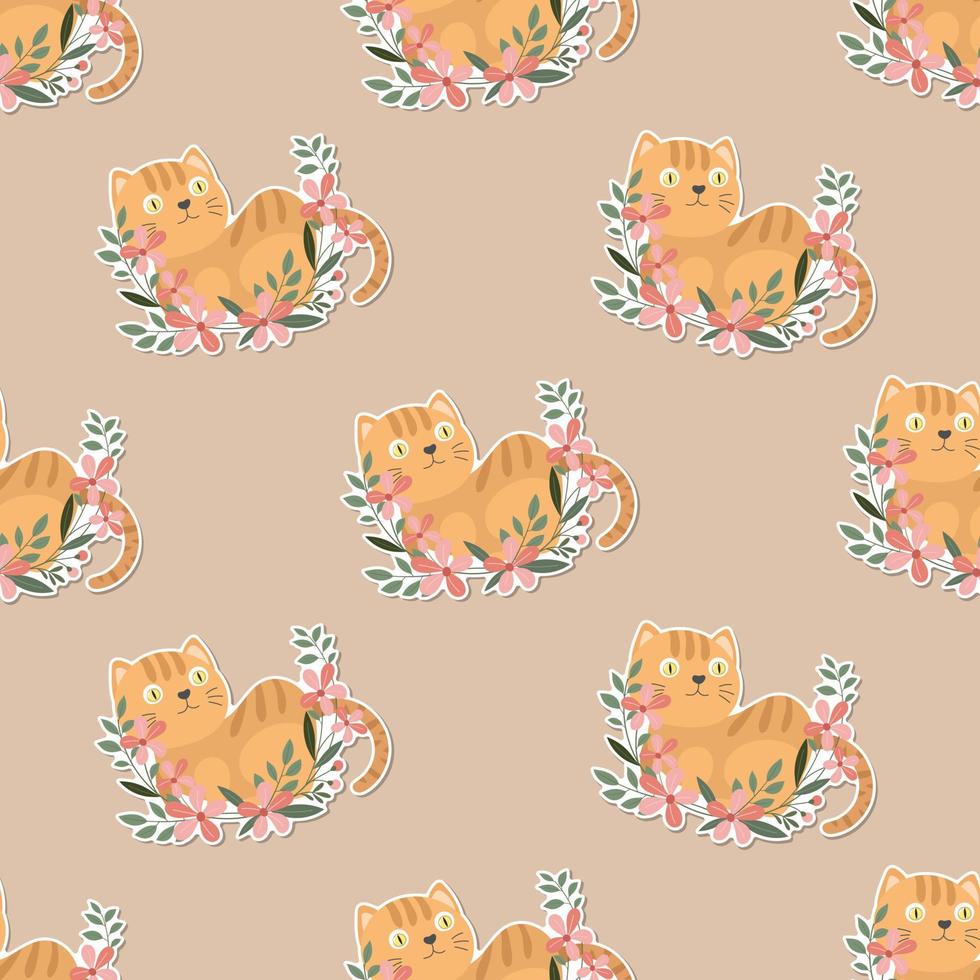 cute meow and wreath cartoon seamless pattern vector